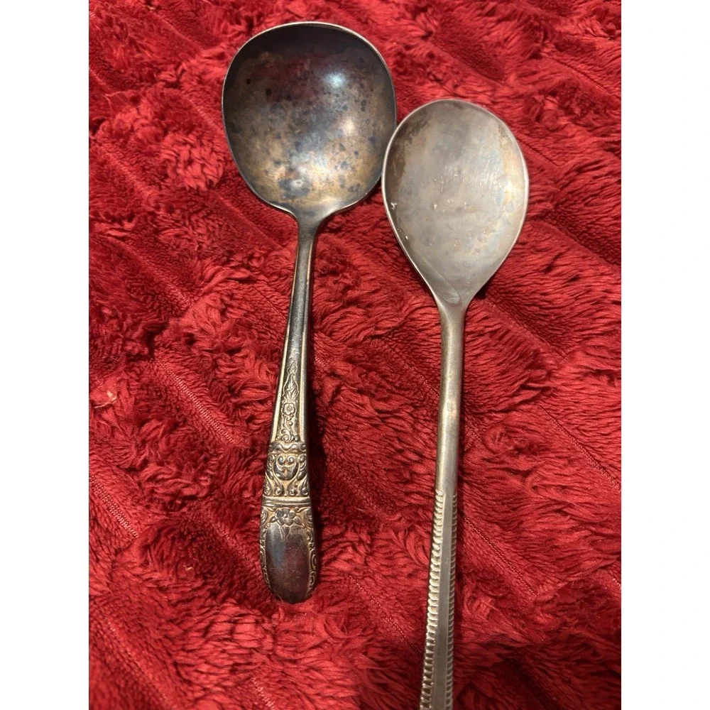 2 VTG Spoons Electroplated Zinc Alloy Serving 9